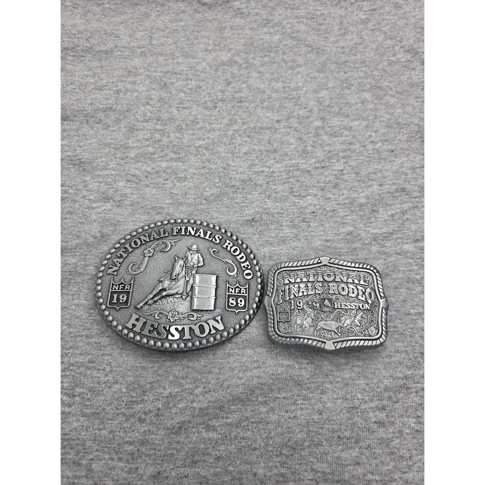 Lot of 2 National Finals Rodeo Belt Buckles 1989 1999 Commemorative Hesston NFR
